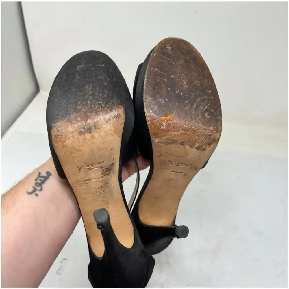Yves Saint Laurent Vintage black satin platform ultra high heels size 39.5 - Picture 8 of 12